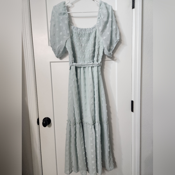 leani Dresses & Skirts - Seafoam smocked swiss dot maxi Leani Dress XL